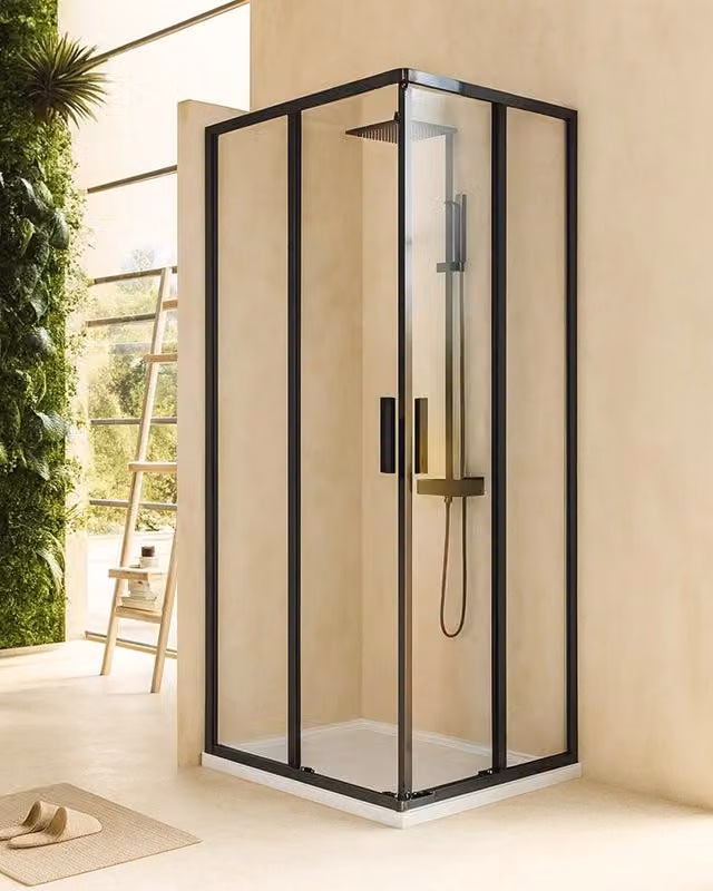 Box doccia 70x90 Rio doppio scorrevole vetro 6 mm trasparente H 195 nero