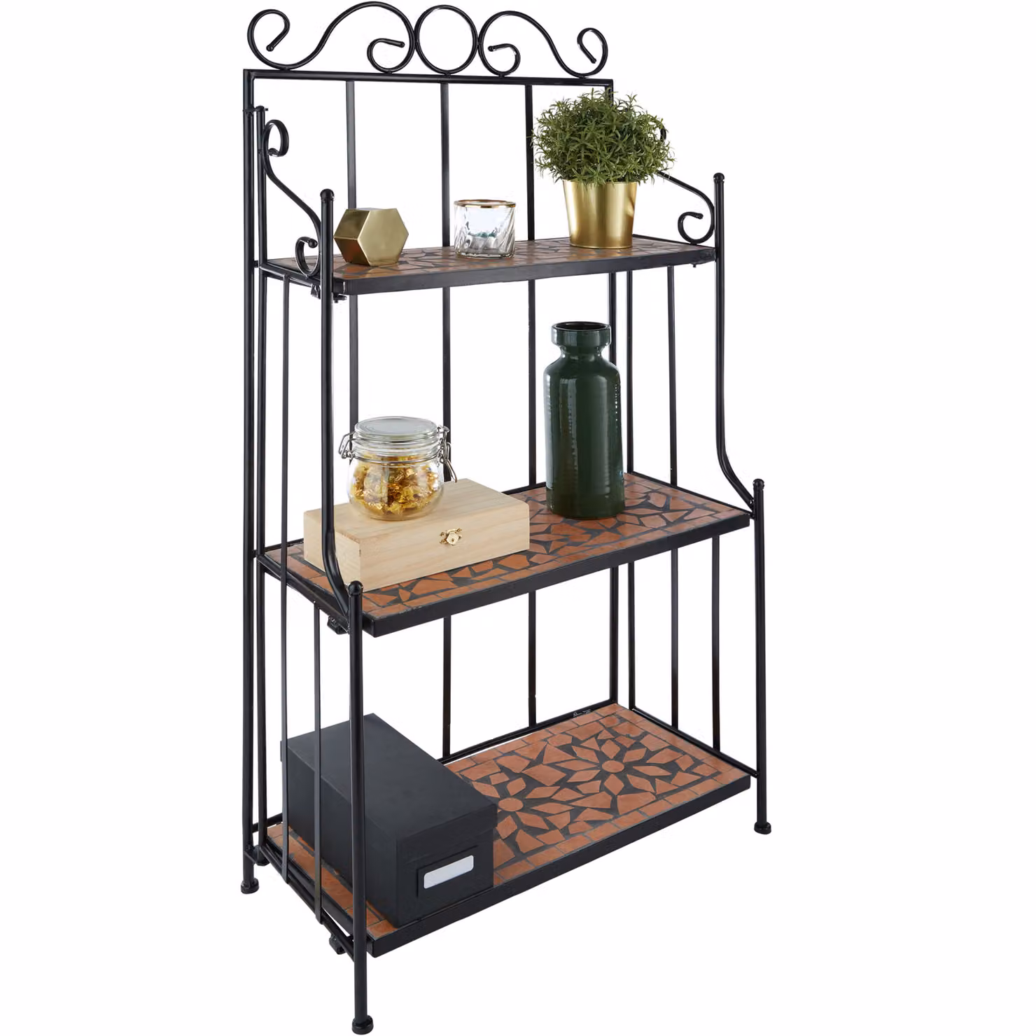 Scaffale metallico Mosaico tectake con 3 ripiani, colore terracotta, L: 114,0 cm, P: 29,0 cm, H: 61,0 cm – 2