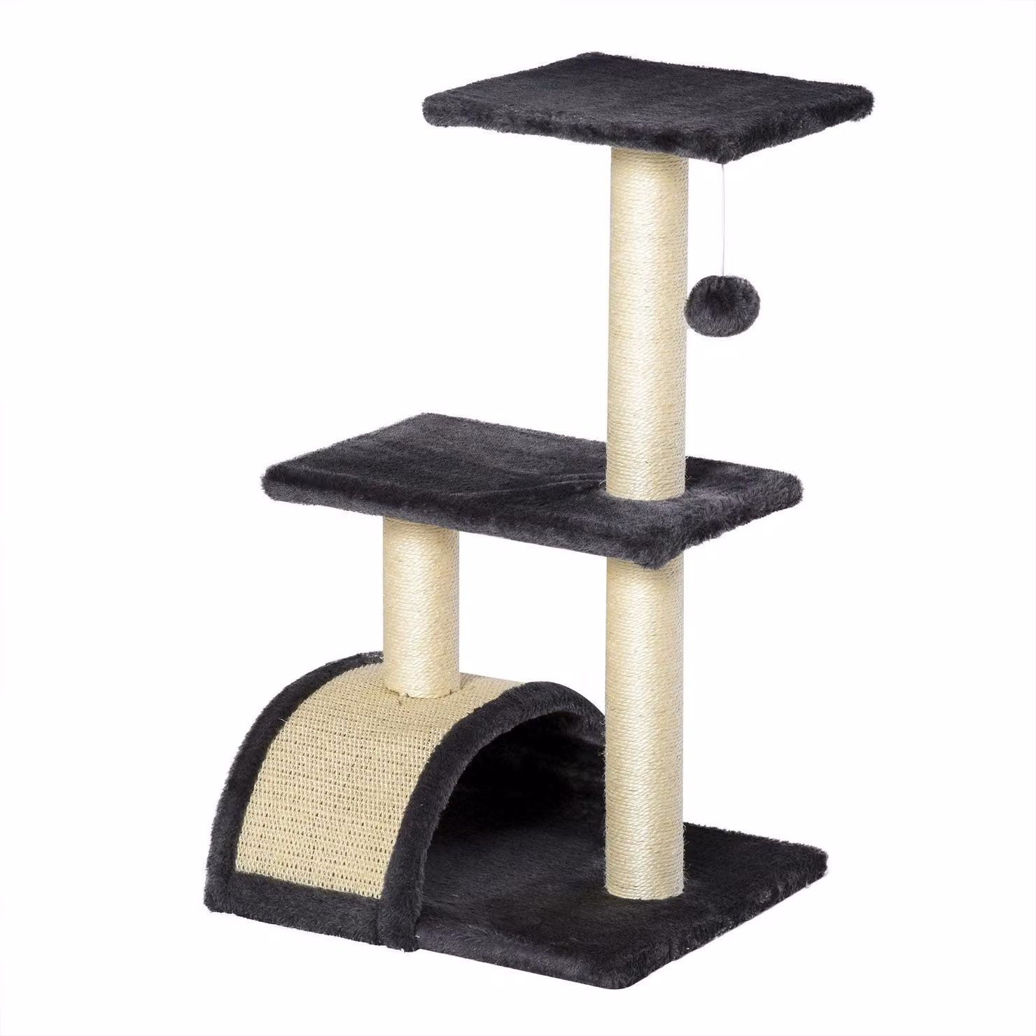 Albero per gatti con sisal e area relax | Colore: grigio scuro/beige | Dimensioni: 35x40x72 cm