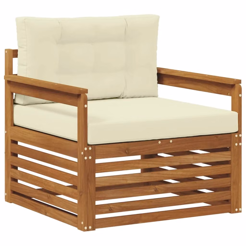 Divano da esterno moderno vidaXL in legno di acacia massello con cuscini beige e bianchi – 2
