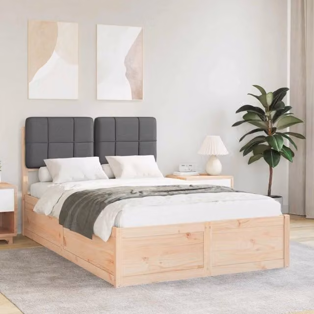 Letto con Testiera Rivestita in Tessuto Grigio con Cassettoni vidaXL L/P: 120 x 200 cm