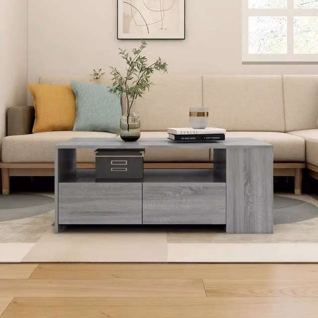 Tavolino da salotto rettangolare moderno vidaXL in legno grigio L: 102 cm, P: 55 cm, H: 42 cm