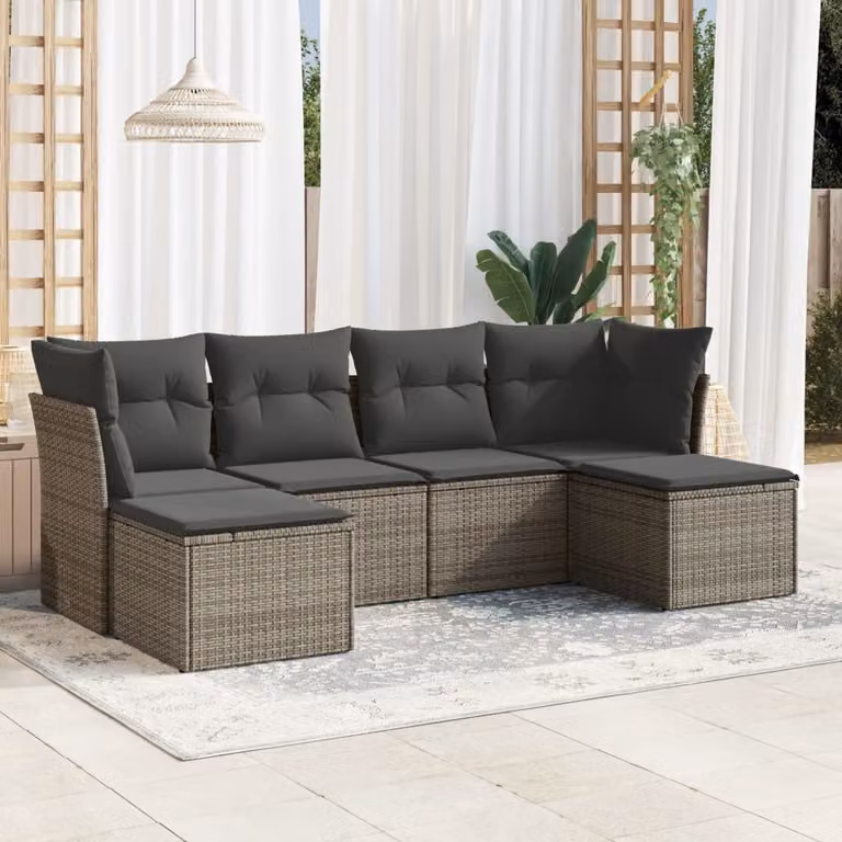 vidaXL Set Divano da Giardino 6 pz a L con Cuscini Grigio in Polyrattan