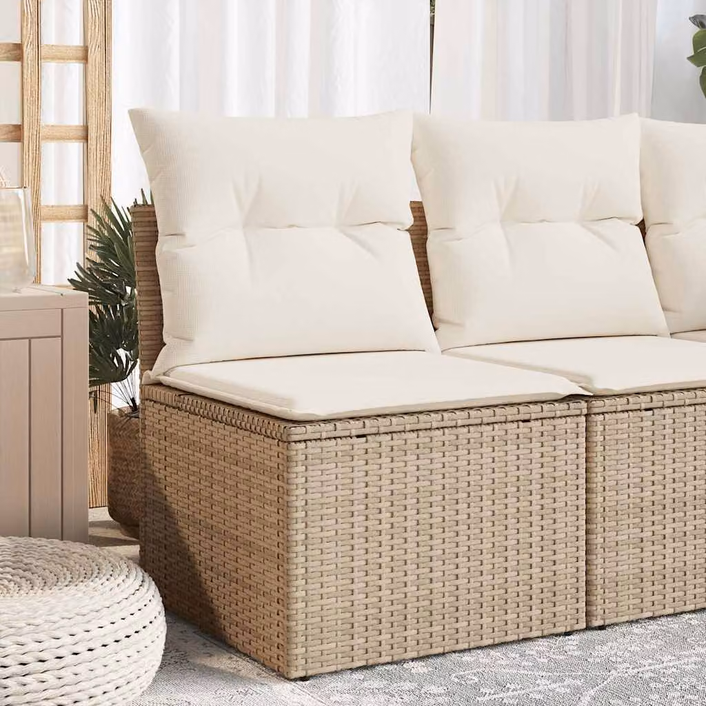 Sedia da giardino vidaXL in polyrattan con cuscini beige e struttura in metallo
