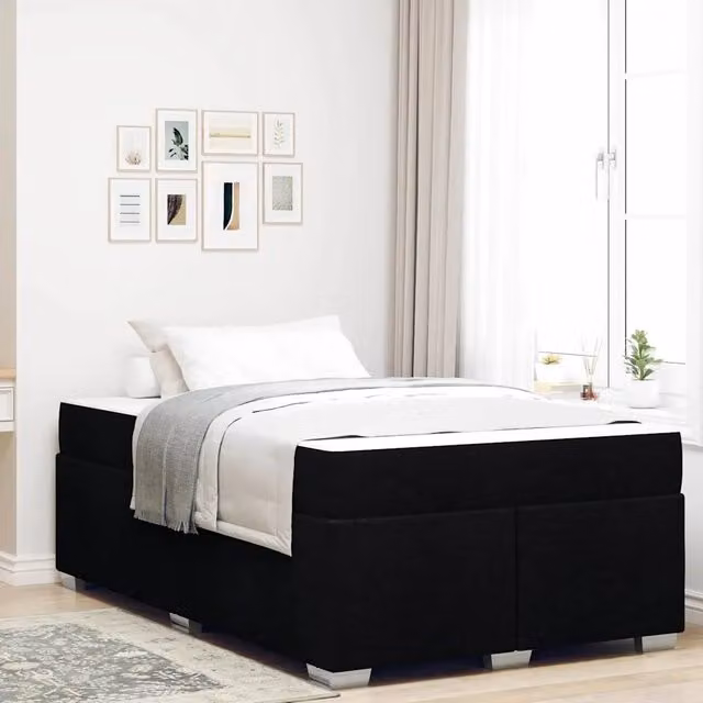Letto moderno vidaXL con struttura imbottita in tessuto nero L: 120 cm, P: 200 cm, H: 66 cm – 1