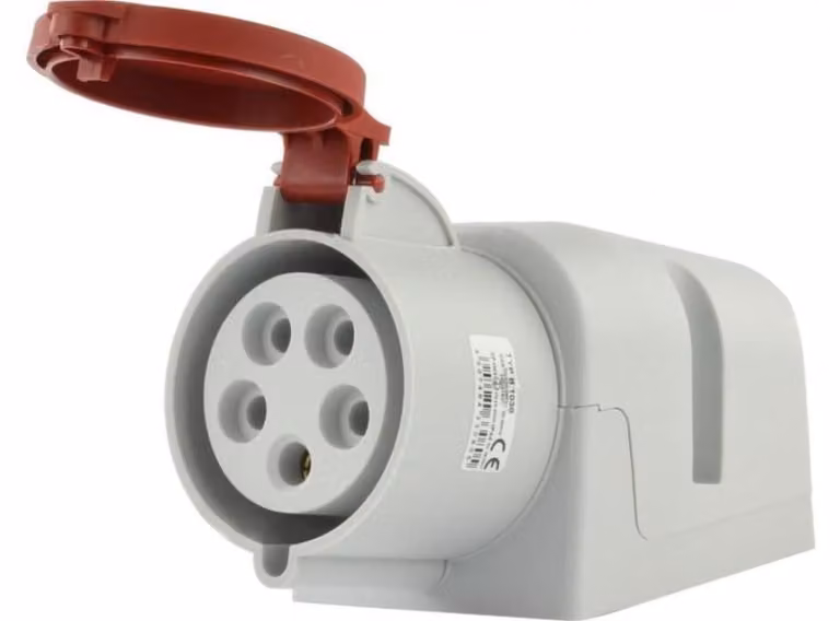 Presa a muro CEE 32A 5 poli corrente forte con coperchio Rosso IP44 400V 6h