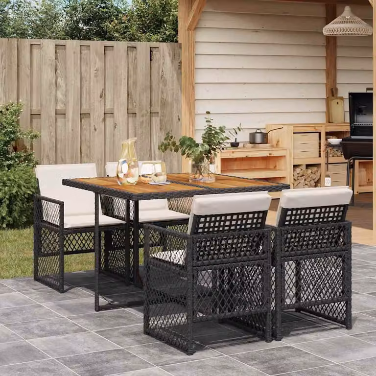 vidaXL Set da Pranzo da Giardino 5 pz in Polyrattan e Legno di Acacia Nero e Bianco