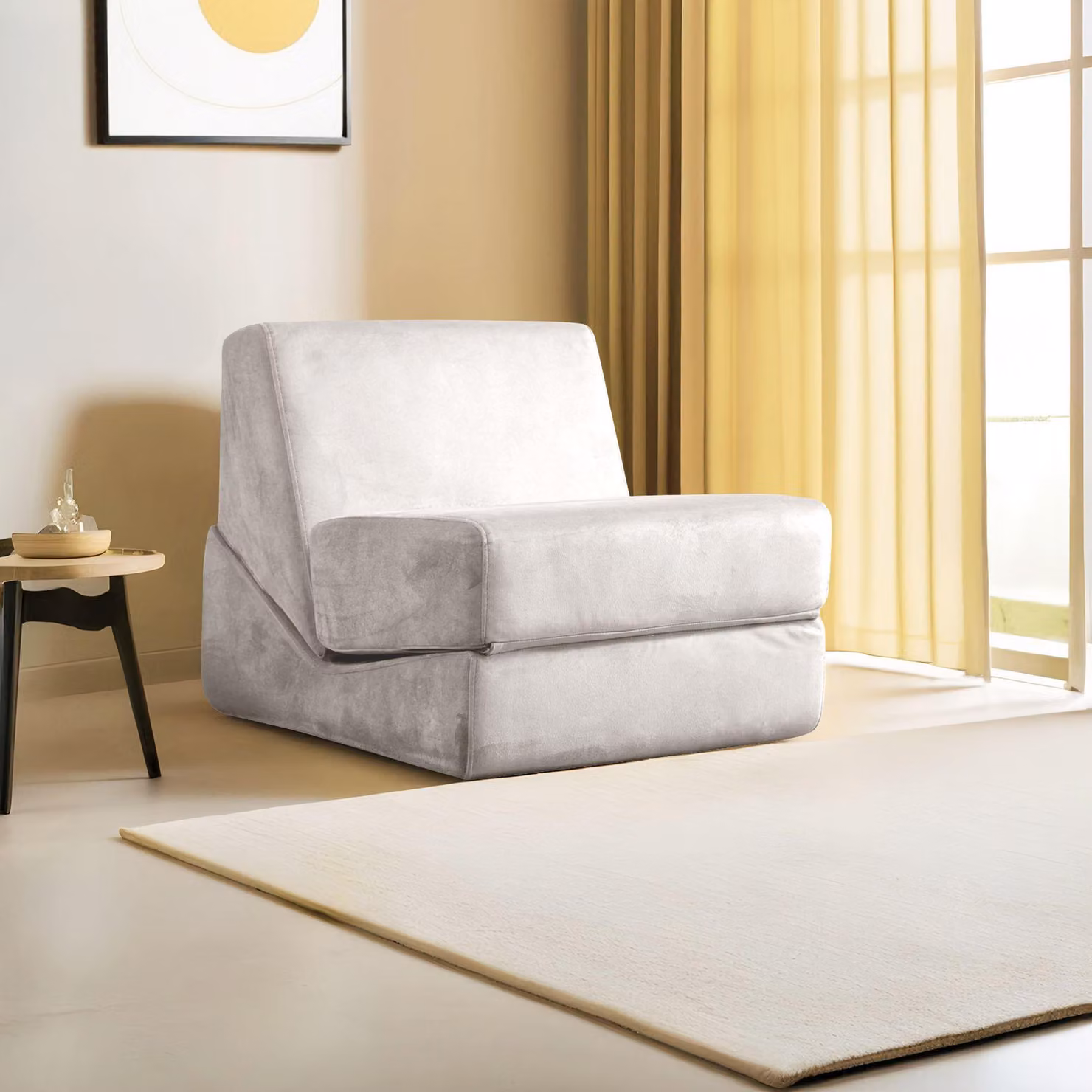 Hanah Home, divano letto monoposto di alta qualità, color crema, 70 x 100 x 70 cm | 100% poliestere, schiuma 28 DNS | Cuscini di seduta e schienale rimovibili e lavabili, design elegante.