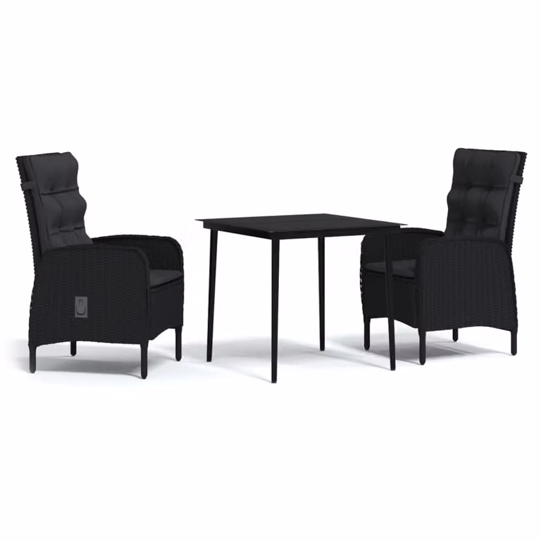 Set da Pranzo da Giardino 3 pz con Cuscini Nero