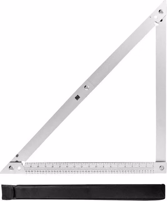 Angolo di misura retrattile a forma di triangolo Timmermanshoek multifunzionale in lega di alluminio argento, Larghezza: 50 cm