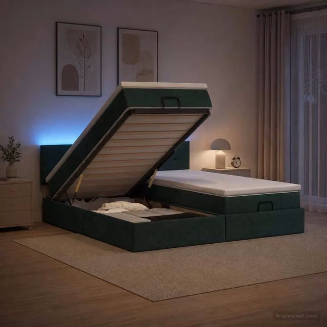 Letto Ottomano con Materasso Ibrido vidaXL in Velluto Verde e Bianco con Illuminazione LED e Porte USB L/P/H: 180 x 200 x 88 cm