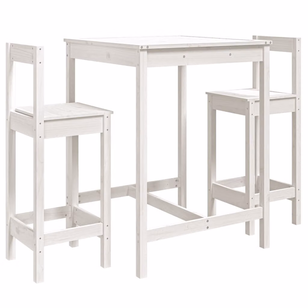 Set Bar da Giardino 3 pz Bianco in Legno Massello di Pino
