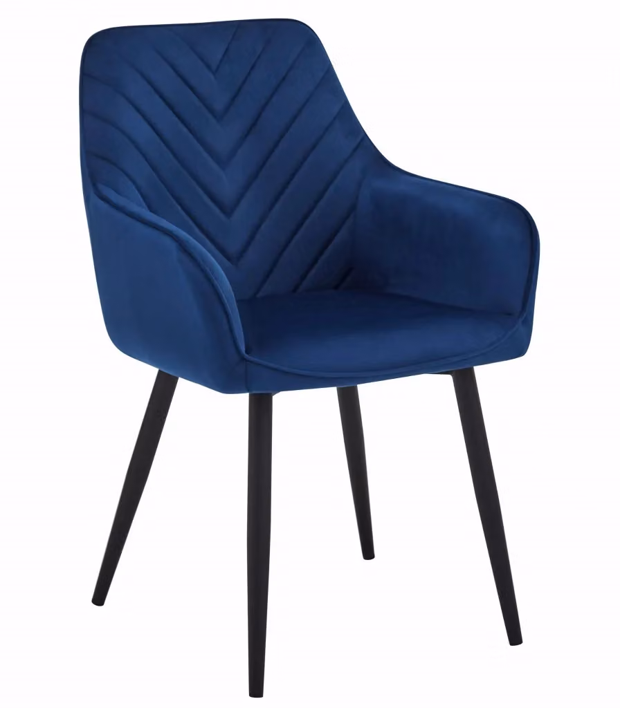 Set di 2 sedie da pranzo Valora WAAV in velluto blu navy con gambe in metallo nero e braccioli – 2