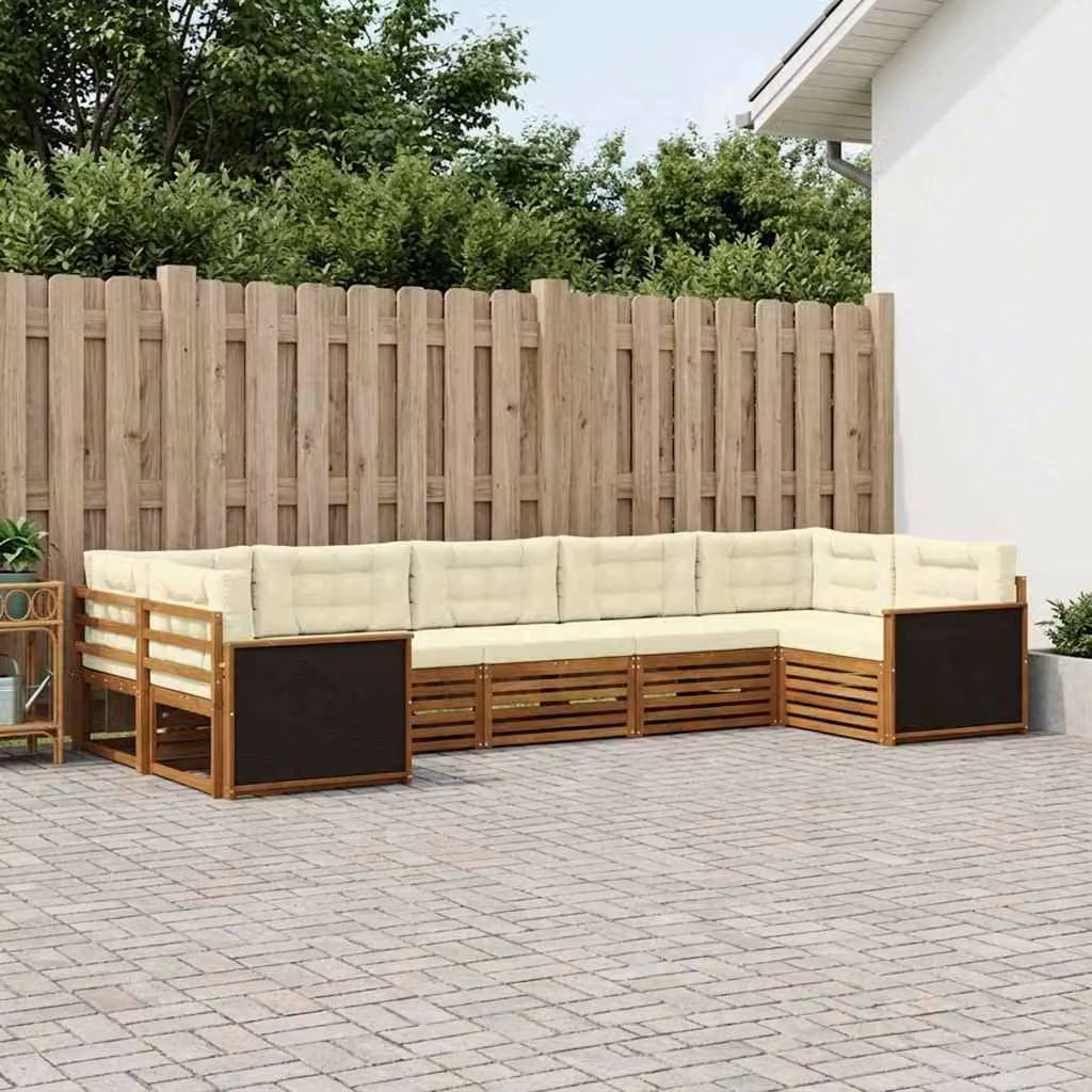Set di divani da esterno vidaXL a forma di U in legno di acacia con cuscini, colore beige, bianco e marrone