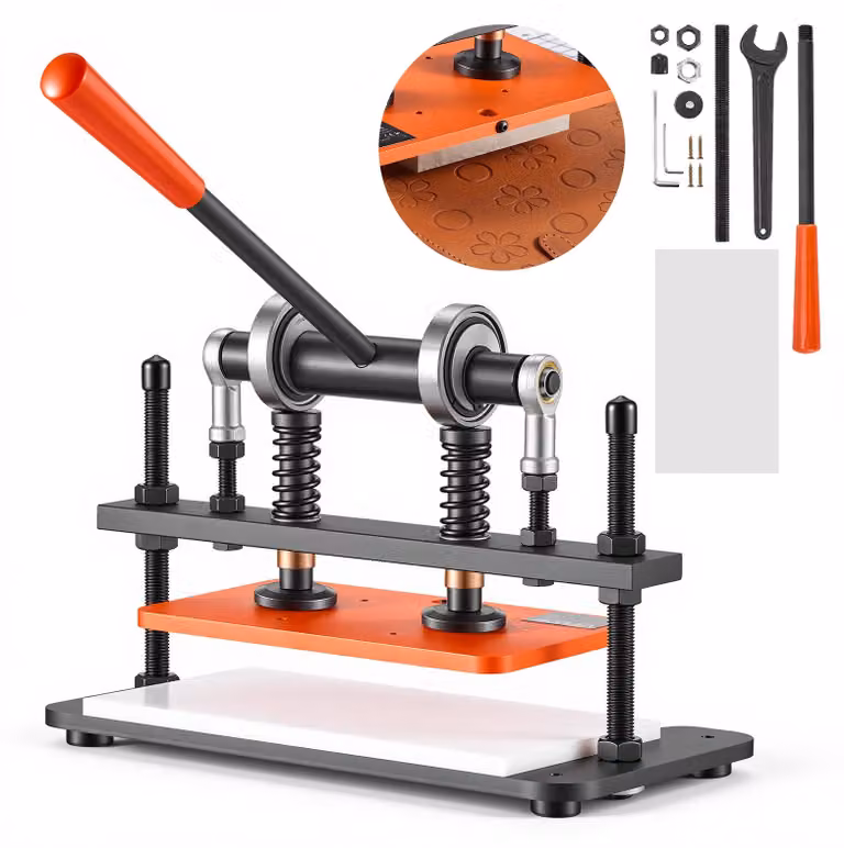 VEVOR Macchina da Taglio Manuale per Cuoio Piastra Dimensioni 260 x 150 mm, Pressa da Banco per Goffratura e Fustellatura Pelle, Pressione 1,5 T, Corsa 12 mm, Doppi Alberi Guida, per Diversi Materiali
