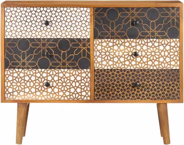 Credenza con Motivo Stampato 90x30x70 cm in Massello di Mango 247916