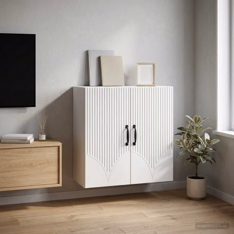 Mobiletto a muro vidaXL Bianco con ante a battente e ripiani interni in legno ingegnerizzato L: 59 cm, P: 31 cm, H: 60 cm