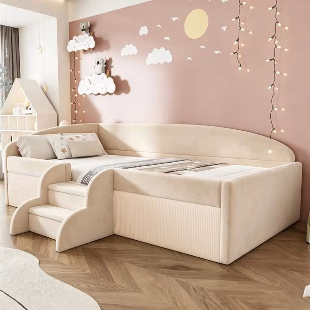 letto imbottito velluto beige 90 x 190 cm