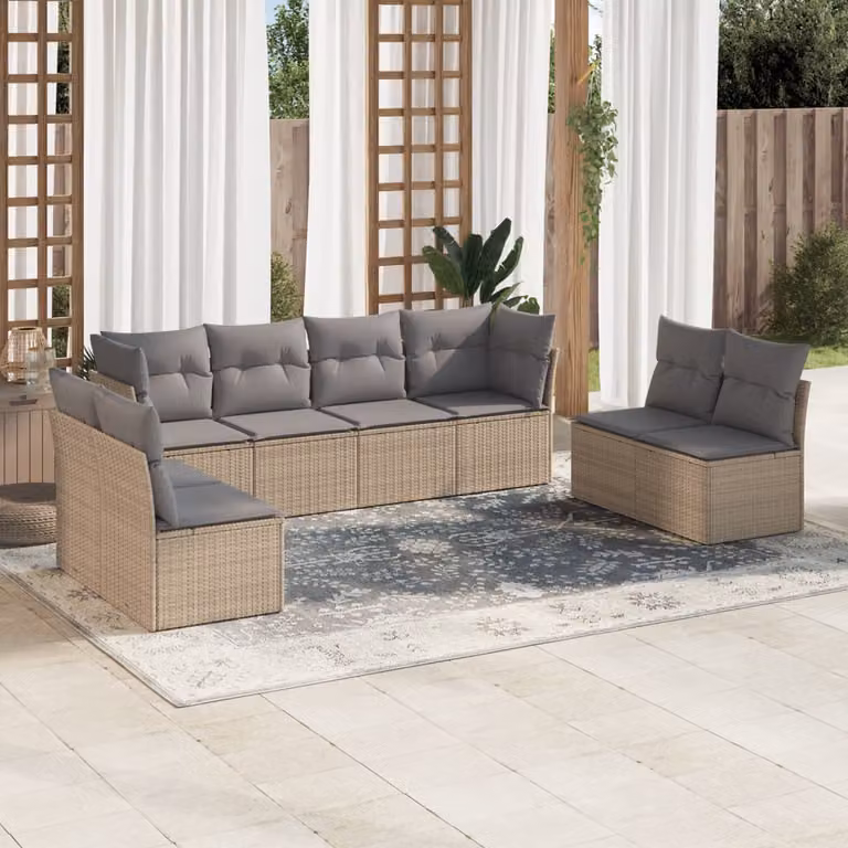 vidaXL Set Divano da Giardino a L 8 pz con Cuscini Beige e Struttura in Acciaio Verniciato a Polvere