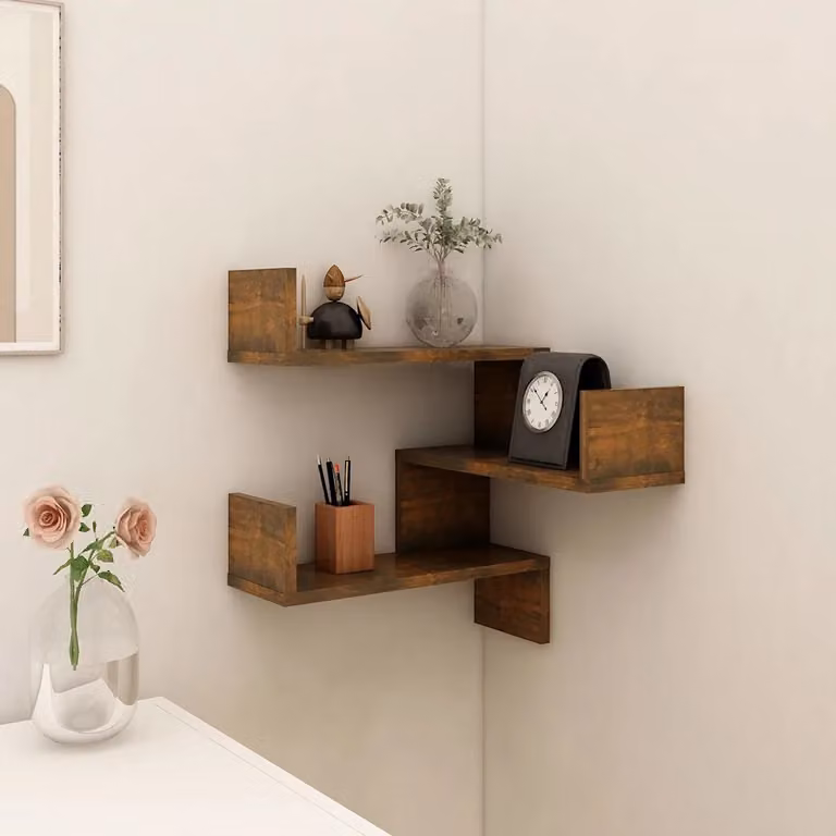 Scaffali angolari da parete vidaXL in legno Rovere Fumo, design moderno per soggiorno o camera da letto