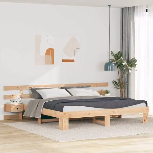 Struttura del letto-Giroletto Marrone 200 x 200 cm Pino massello 937089
