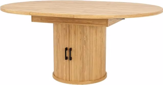 Tavolo da pranzo allungabile rotondo in MDF, 118-158 cm, finitura effetto noce, adatto a 6 persone