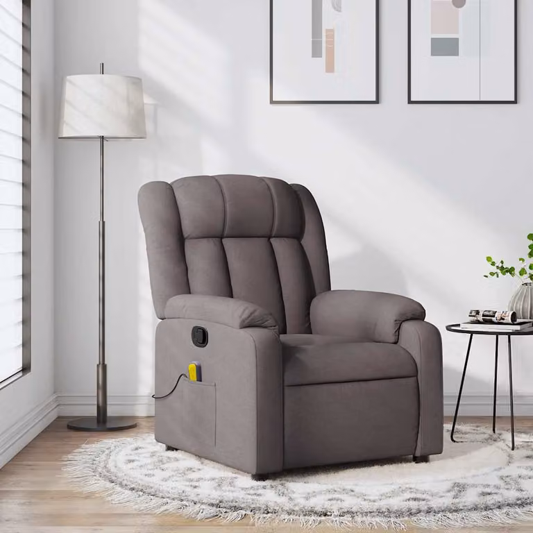 Poltrona Reclinabile Relax vidaXL in Tessuto Beige e Grigio con Braccioli e Struttura in Metallo e Legno