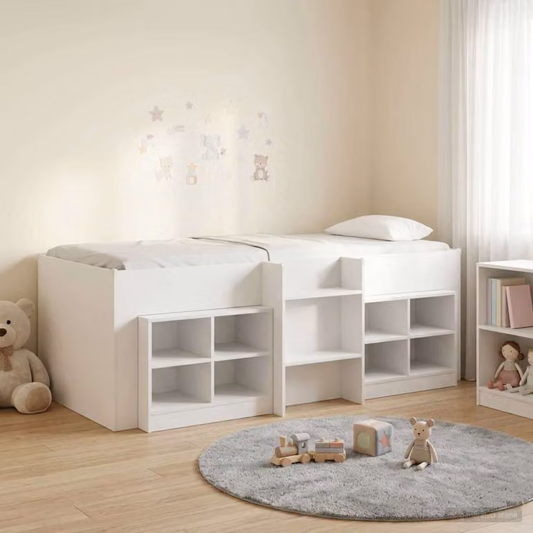 Struttura Letto Loft con Scaffale vidaXL Bianco per Camere dei Ragazzi, L/P/H: 200 x 100 x 203 cm
