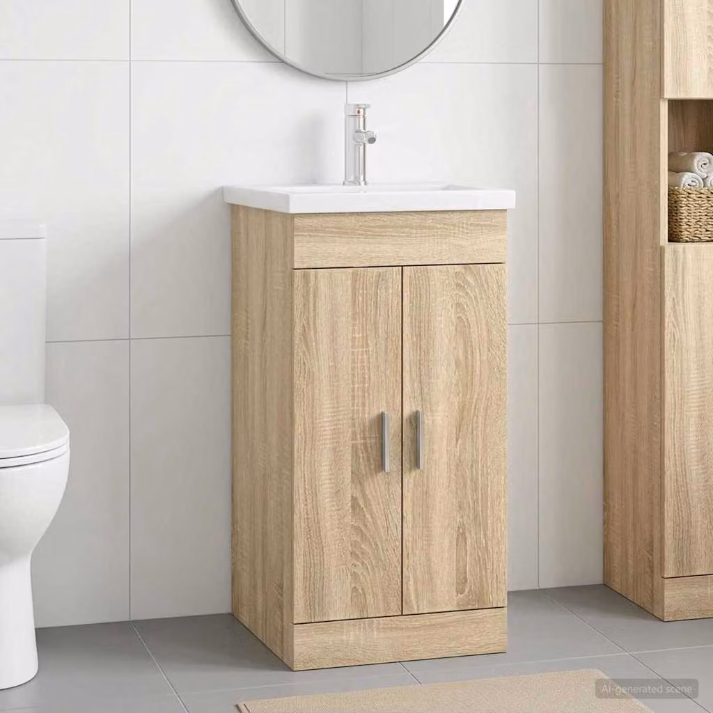 Mobile da bagno con lavabo vidaXL in Rovere Sonoma, moderno e autoportante, L/P/H: 42 x 40 x 84,5 cm