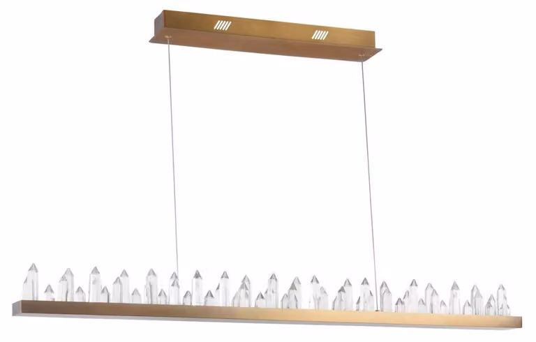 Lampada a sospensione LED Casa Padrino, con struttura in metallo color ottone e elementi in vetro di cristallo, dimensioni 115 x 9 x 10,4 cm