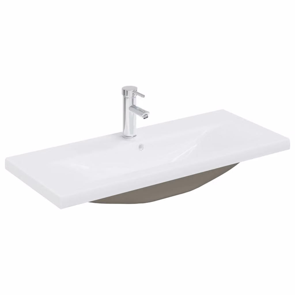 Lavabo da Incasso con Rubinetto 91x39x18 cm in Vetroceramica Bianco