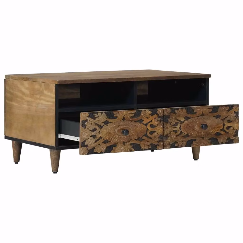 Tavolino da salotto moderno vidaXL in legno di mango e metallo, rettangolare, marrone e nero, L 80 x P 54 x H 40 cm – 2