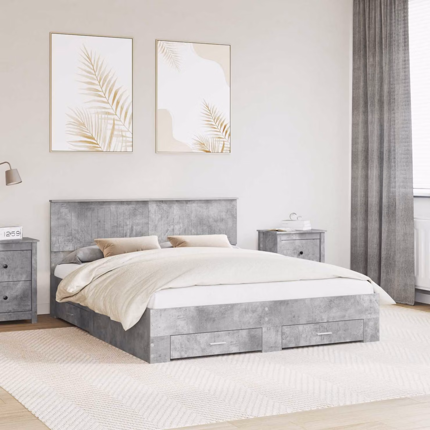 Struttura del letto con cassetto vidaXL in legno ingegnerizzato Grigio, 160 x 200 cm