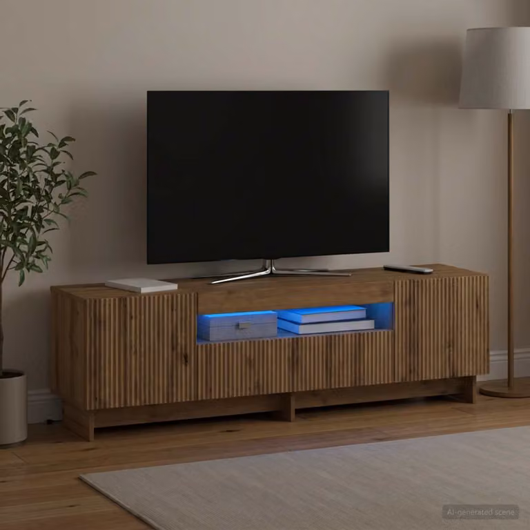 Mobile TV LED vidaXL in Rovere Artigianale con Illuminazione Integrata e Ruote, L: 153 cm, P: 35 cm, H: 43 cm
