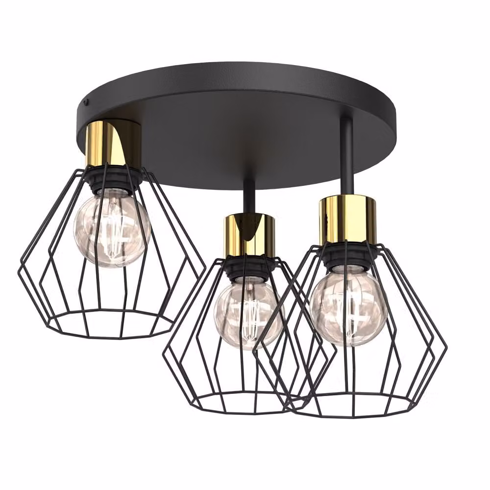 Lampada a sospensione Parkla nero opaco-oro lucido 3xE27x15W metallo dim.: 28,5x41x41 cm IP20 Luminex