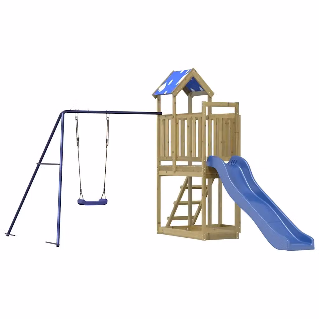 vidaXL Set da Gioco da Esterno in Legno di Pino con Scivolo, Altalena e Sabbiera, Multicolore – 2