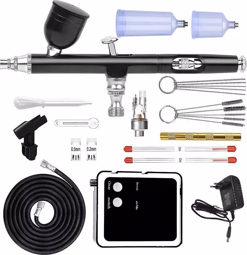 Set per aerografo - Pistola a spruzzo a doppia azione - Pistola a spruzzo pneumatica per vernici - Adatta per nail art, tatuaggi, modellismo e verniciatura automobilistica