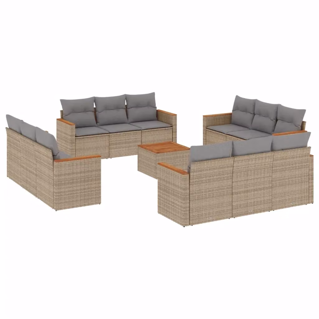 Set Divano da Giardino Moderno vidaXL a Forma a U in Polyrattan con Cuscini Beige e Grigio – 2