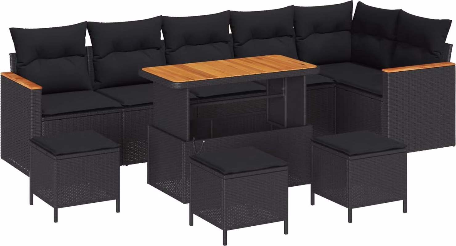 Set Divano da Giardino 10 pcs Nero polyrattan