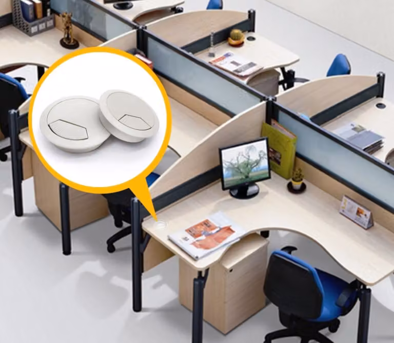 set di 2 passacavi da scrivania 80mm - colore [bianco] - uscita cavi con guarnizione antipolvere per varie scrivanie e piani di lavoro per ufficio | scatola rotonda per cavi in plastica ABS | uscita cavi