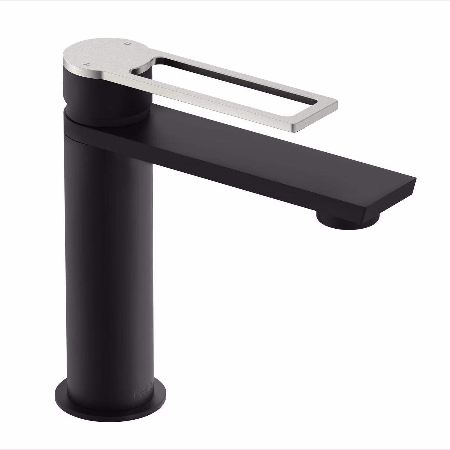 Miscelatore per lavabo Lenz MINA - Acciaio inox bicolore/nero, antimpronta, pop-up easy-clean, bocchetta girevole, 46013051