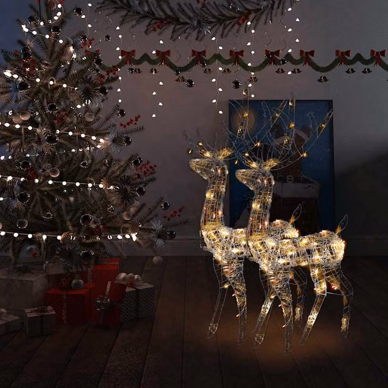 vidaXL Decorazioni Natalizie con Renne in Acrilico e LED Multicolore, Set da 2 Pezzi, Altezza: 128 cm