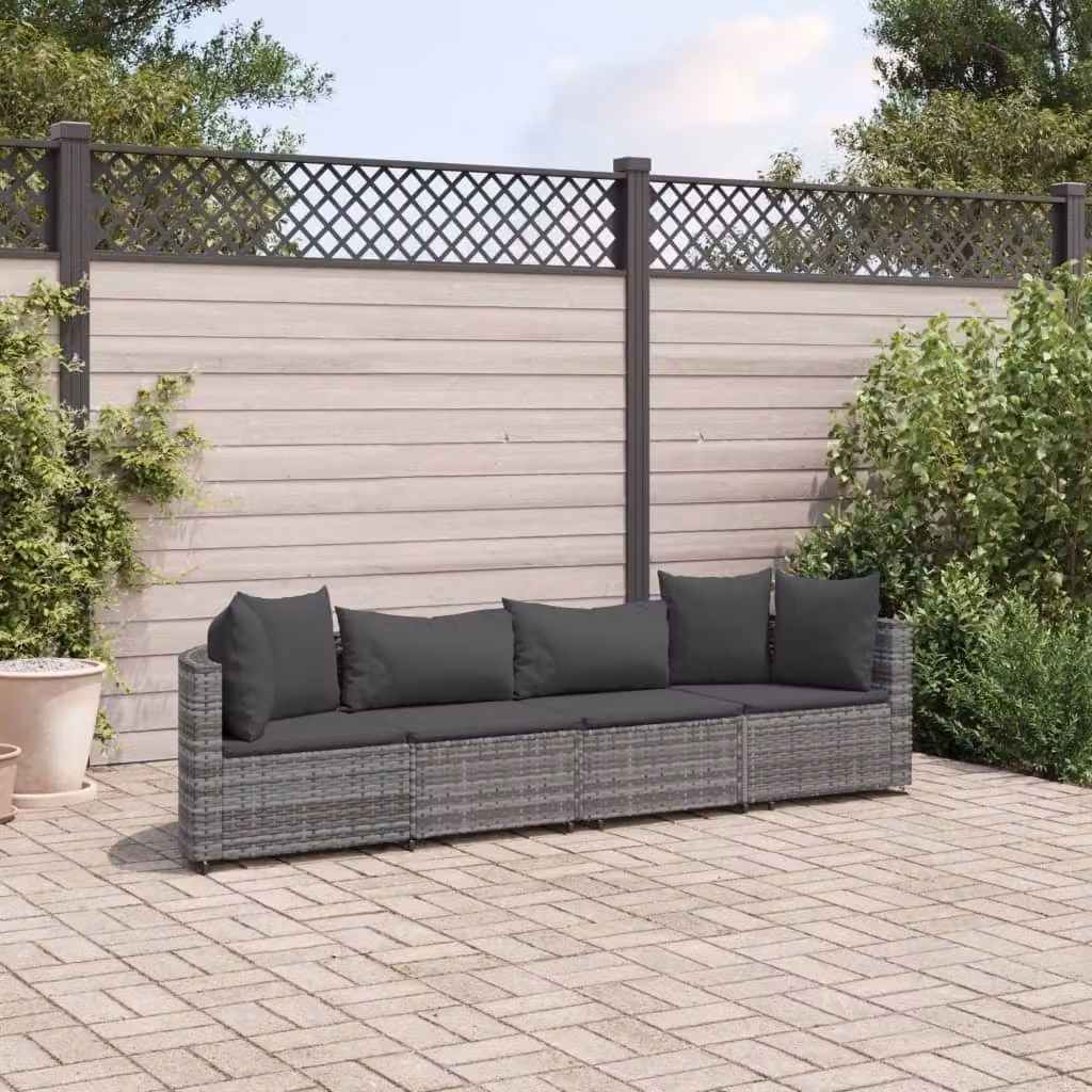 Maison Exclusive - Set da giardino 4 pezzi con cuscini Grigio Poly Rattan