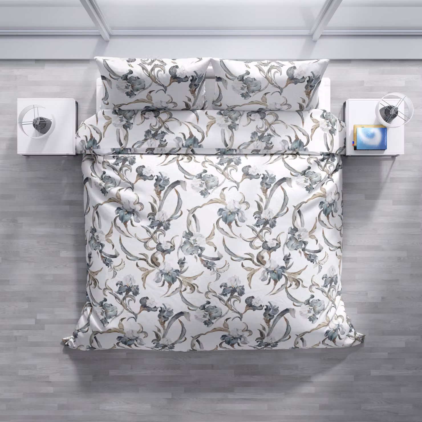 Completo copripiumino e federe DaunenStep Joy in cotone mako satin bianco con fantasia floreale naturale – 2