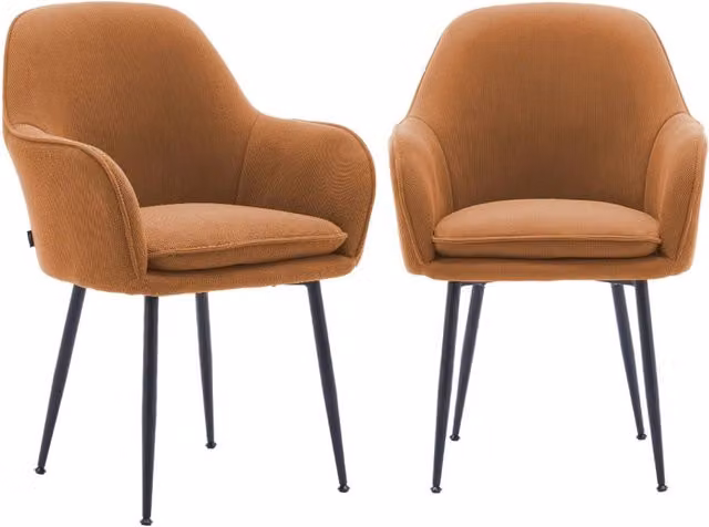 Set di 2 poltrone Sweeek in velluto a coste color camel con struttura in metallo e design vintage per soggiorno o camera da letto – 1
