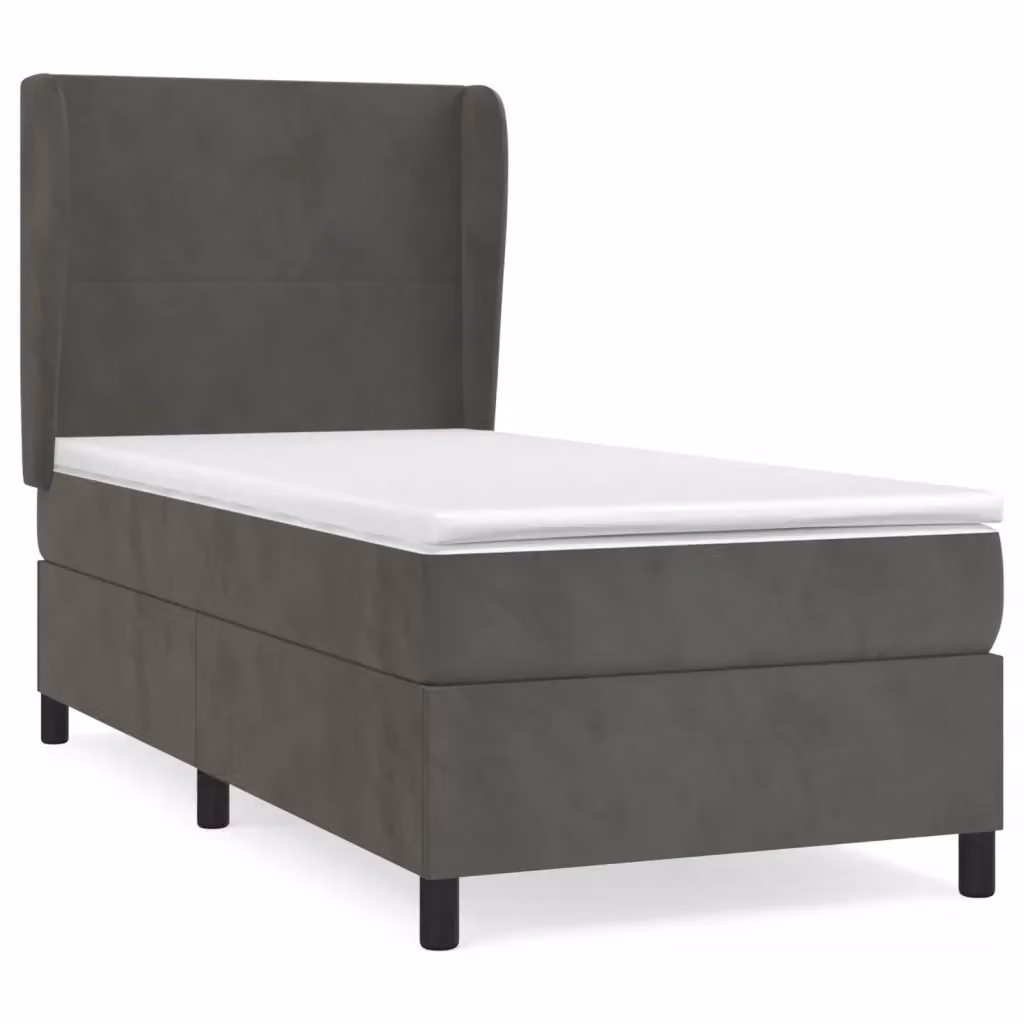 vidaXL Letto a Molle Ibrido con Materasso in Velluto Grigio e Struttura in Legno di Larice L: 100 cm, P: 200 cm – 2