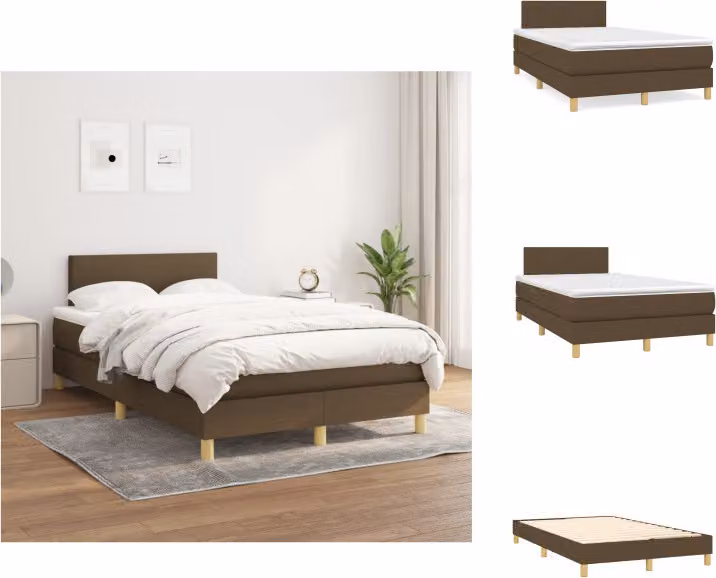 vidaXL Letto a molle con materasso in tessuto marrone scuro 120x200 cm - Letti e strutture letto