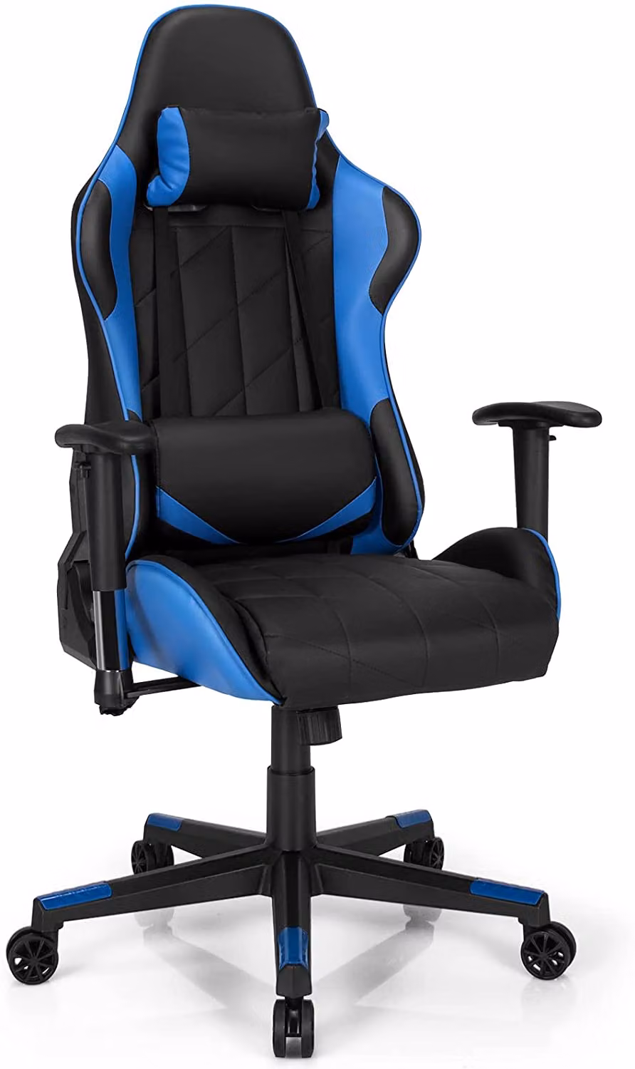 Sedia da gaming COSTWAY a 360°, sedia girevole in stile racing con poggiatesta e supporto lombare, angolo di inclinazione regolabile, sedia ergonomica per computer, ideale per il gaming, la casa e l'ufficio (blu)