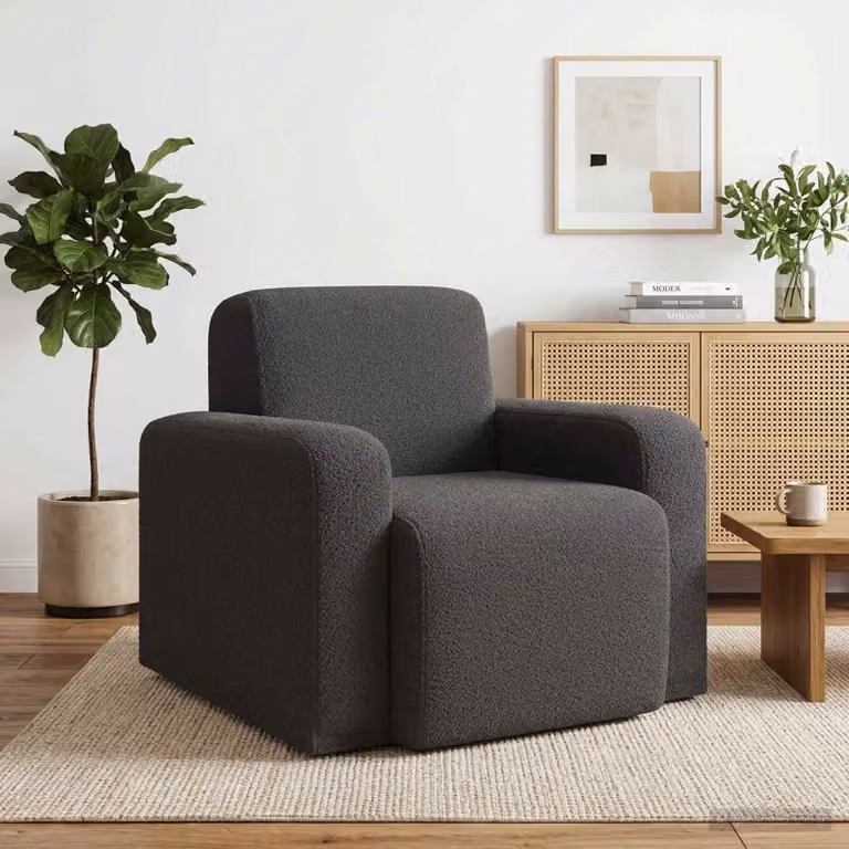 Poltrona moderna vidaXL in tessuto bouclé grigio con braccioli
