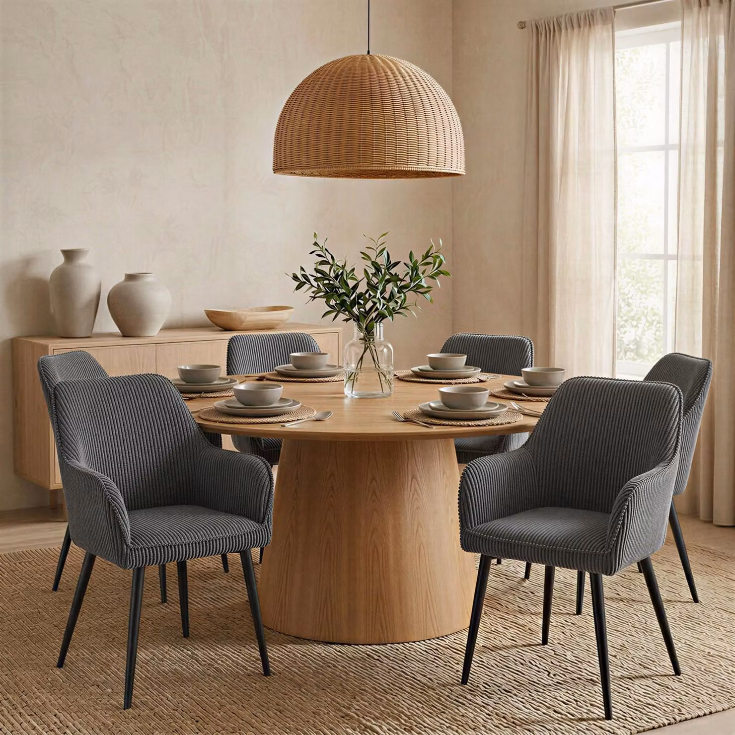 Set di 2 sedie da pranzo VERONA, grigio: comode sedie imbottite con braccioli, rivestimento in velluto a coste di facile manutenzione, robusta struttura in metallo, ideali per la cucina e la zona giorno